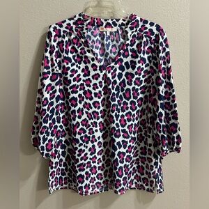 Jude Connally Jude Cloth Top Size M Leopard Print Colorful USA Made Beach Preppy